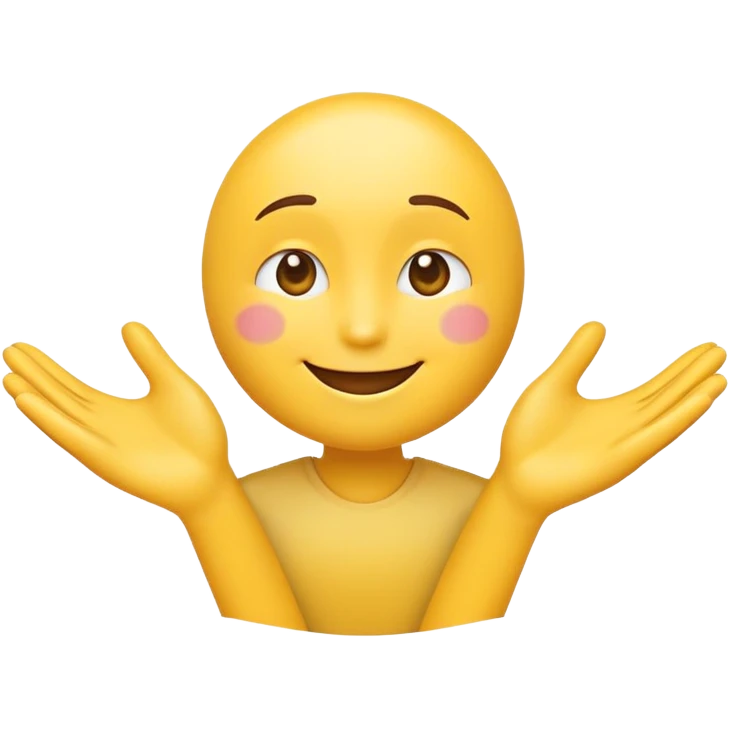A friendly emoji character with a warm and inviting smile, extending both arms forward as if offering a hug. The hands are open and slightly curved, expressing a welcoming and comforting gesture. The face should convey kindness and warmth, resembling a loving and caring expression." emoji