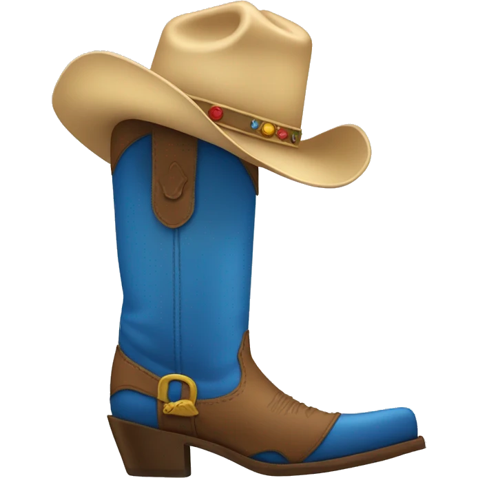 Tall blue cowboy boot with cowboy hat on top emoji