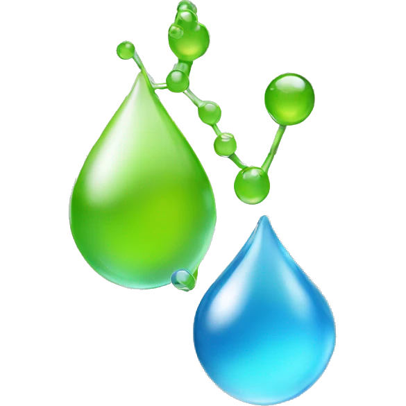a droplet behind a molecule emoji