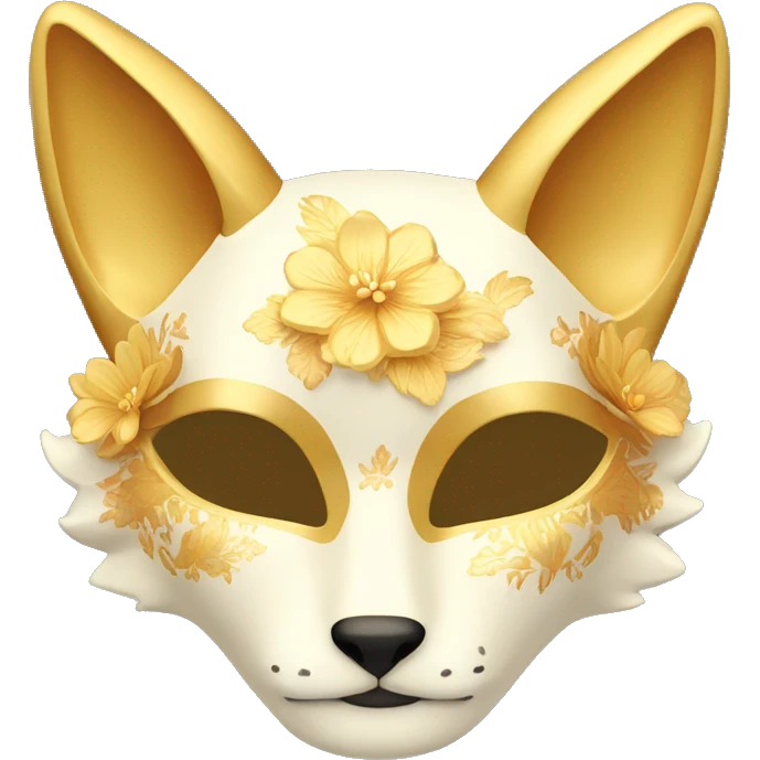 Golden feminine kitsune mask with floral pattern on it  emoji