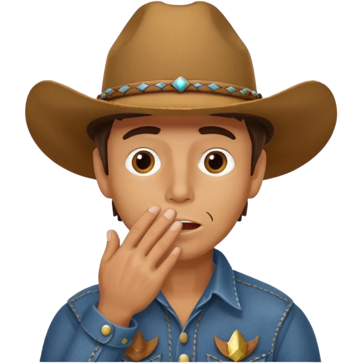 cowboy making oops expression covering mouth emoji