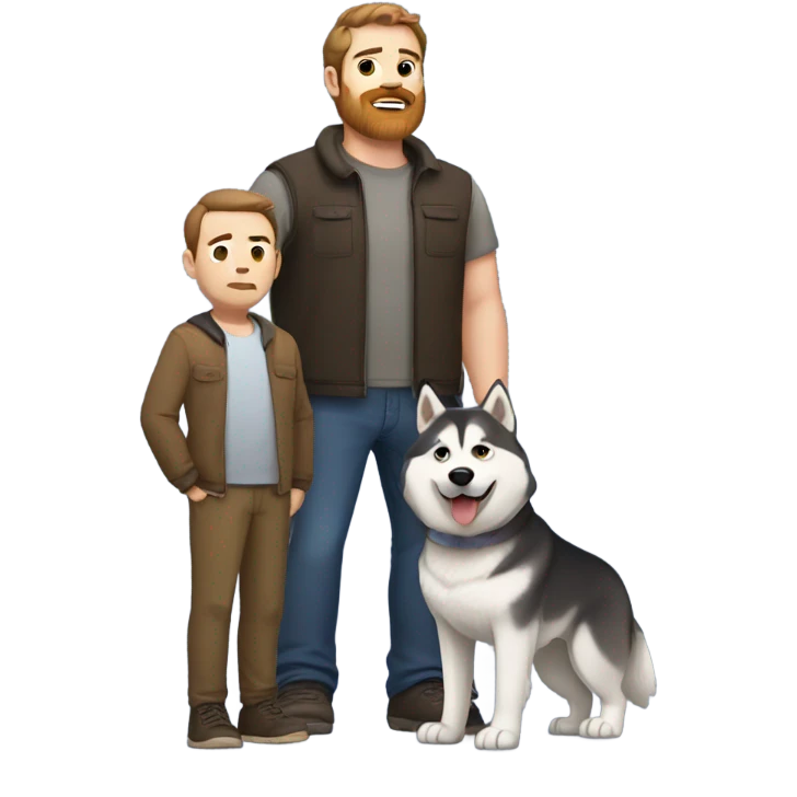 Heavy White man brown hair beard with husky dog  emoji