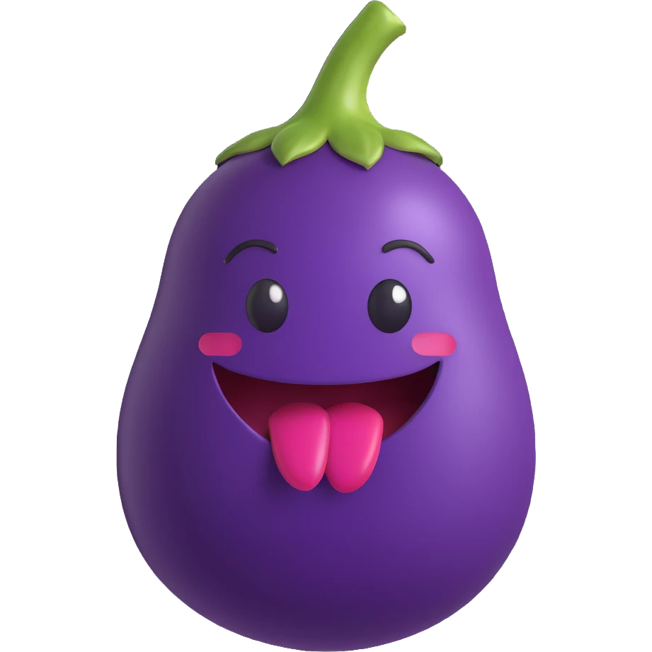 eggplant emoji with a playful, biting lip expression emoji