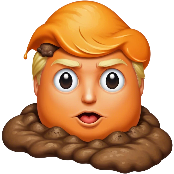 Donald Trump orange face super imposed on brown piece of poop emoji