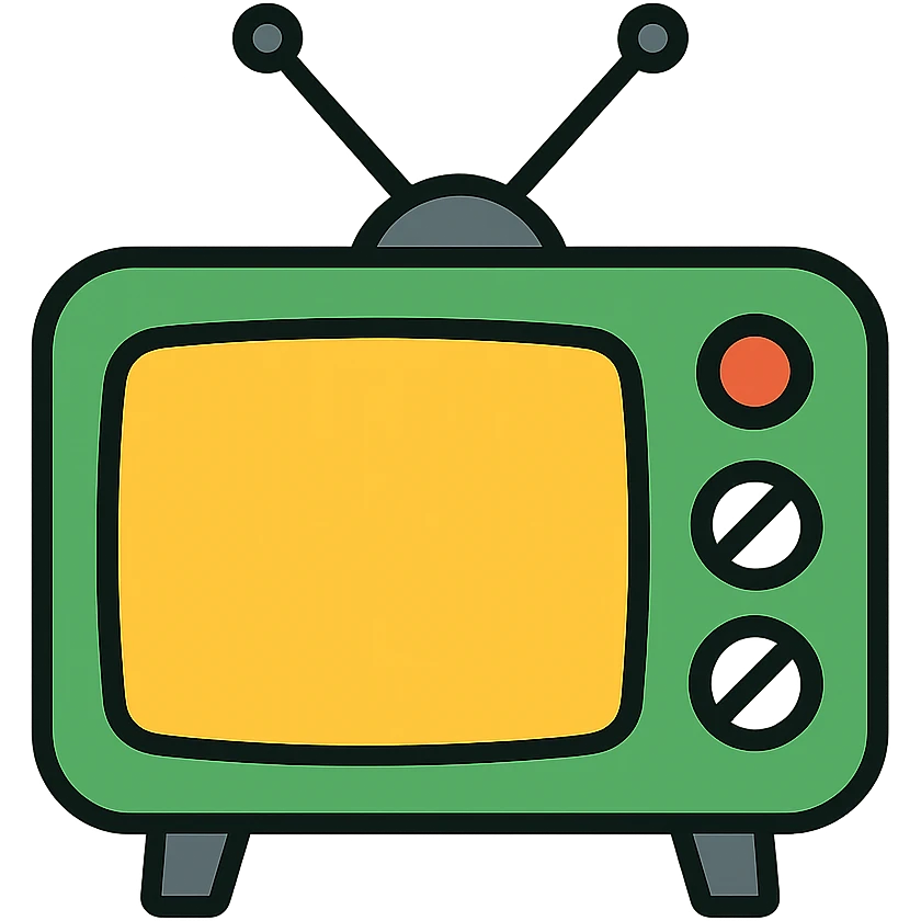 Green vintage television with rabbit ear antennas and dials, retro TV set emoji