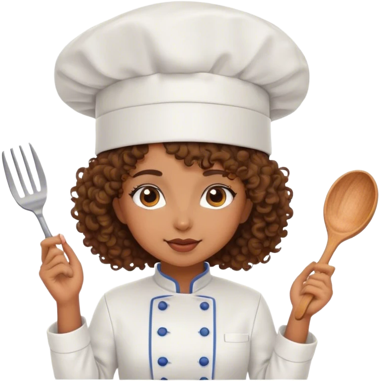 Brown girl chef with curly hair emoji