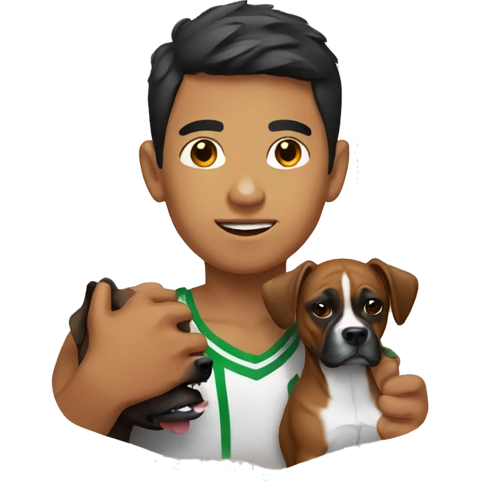 mexican boy holding boxer dog emoji