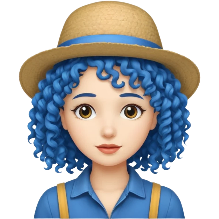 blue curly with opticals haired women with hat emoji