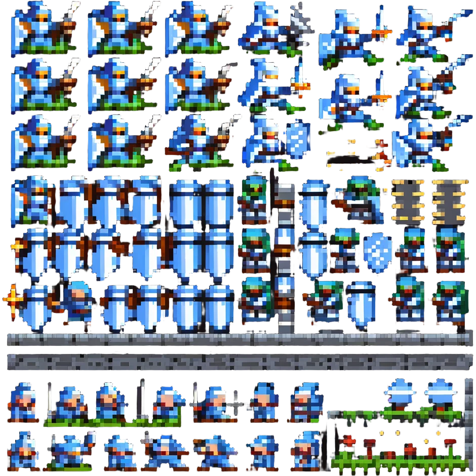 pixel art sprite sheet of a knight attacking animation frames 8-bit NES style emoji