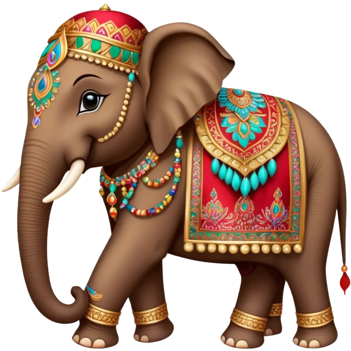 Decorated Indian elephant – Cinematic Realistic Decorated Indian Elephant, depicted as a majestic elephant adorned with vibrant, ornate ceremonial decorations and rich, colorful fabrics, set against a festive Indian backdrop with warm golden lighting that highlights its cultural significance. emoji