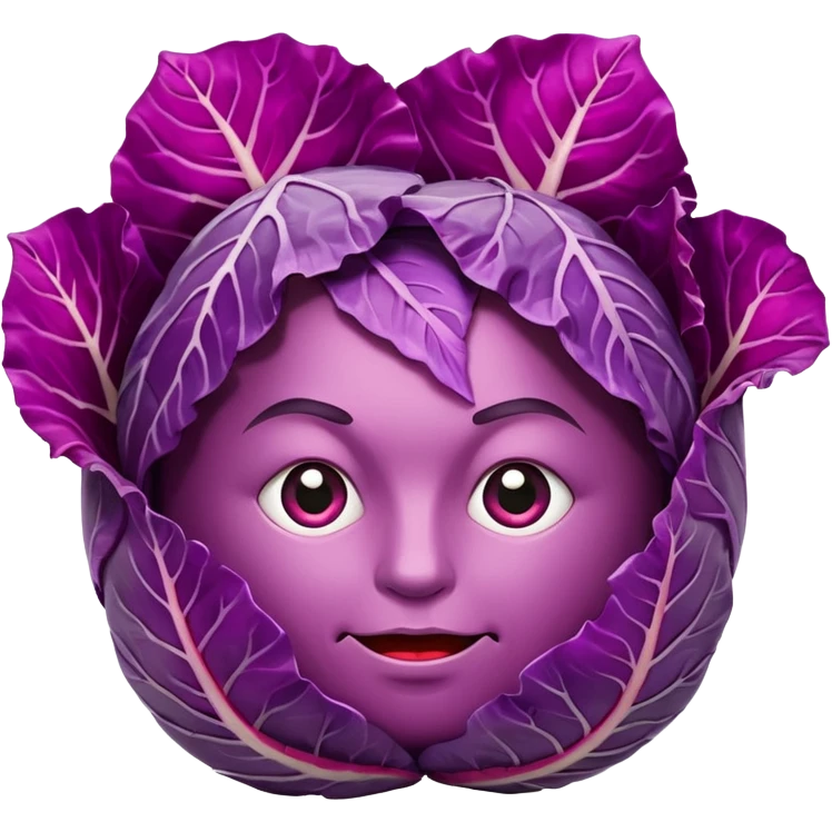 Red cabbage shreds without bowl with big cabbage head in the background emoji