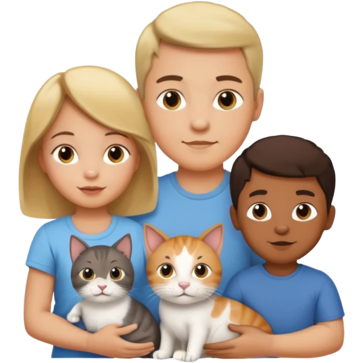 Un bebé Un niño de 10 años y papá y mamá tambien un gato y un perro todos son parte de la familia emoji