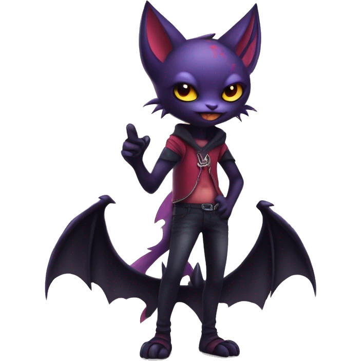  Anthro Kawaii Edgy Cool Vampiric Demonic Beautiful Noibat-Litten with big Bat Ears full body emoji