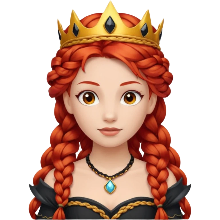 braided hair fire princess with black crown, red hair emoji