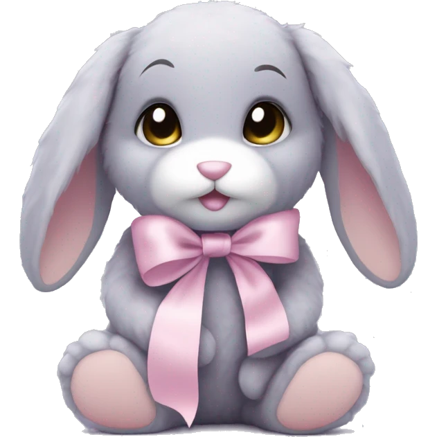 Lilac-grey matted bunny teddy, floppy, with pale pink ribbon emoji