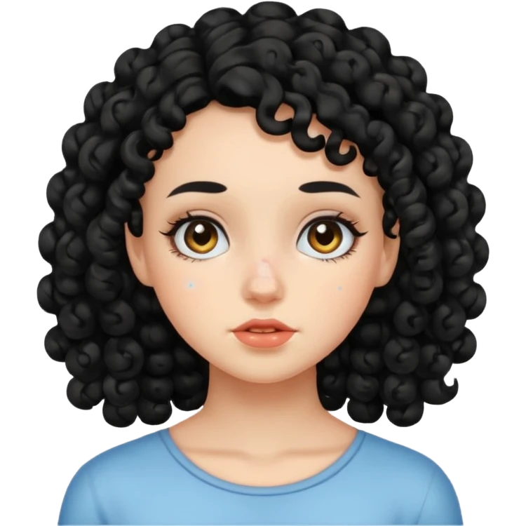 a girl with black curls with acne in her face emoji