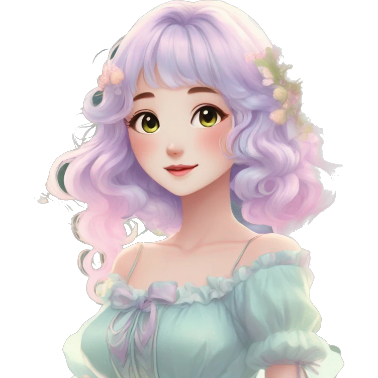 gorgeous pretty attractive anime lady beautiful pastel-gradient hair with a gorgeous dress fairycore cottagecore pastelcore detailed high quality trending VOGUE aesthetic emoji