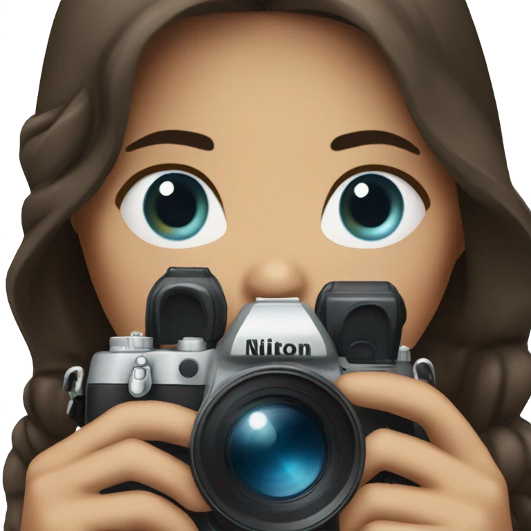 woman with blue eyes and dark hair holding a nikon camera emoji