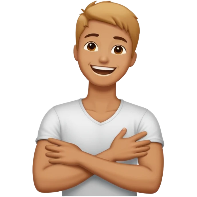 Person crossing there arms holding onto their neck laughing  emoji
