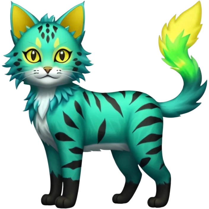 Green-Yellow Electrike-Lucretia-Luxray-Sprigatito-Bobcat-Amaura-Aurorus-Shiny-glorp-cat-fusion (full body) emoji