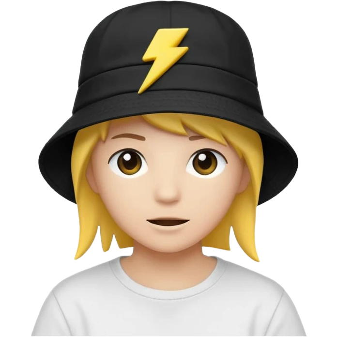 A streetwear-style bucket hat with a small lightning bolt on the side, minimalistic design emoji