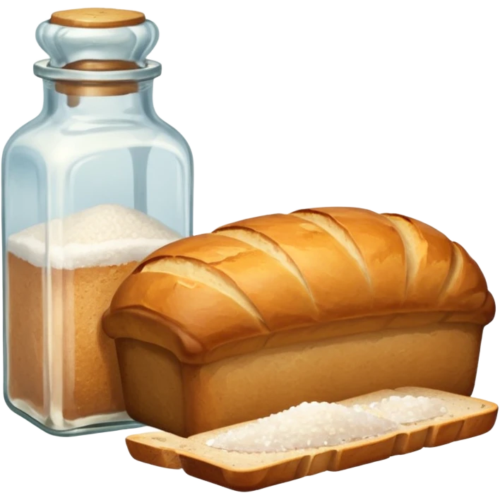 a one victorian bottle of salt and a loaf of bread emoji