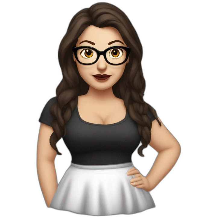 Sexy-Caucasian-Mum-goth-long-brown-hair-dark-brown-eyes-glasses-plus-size-upturned-nose emoji