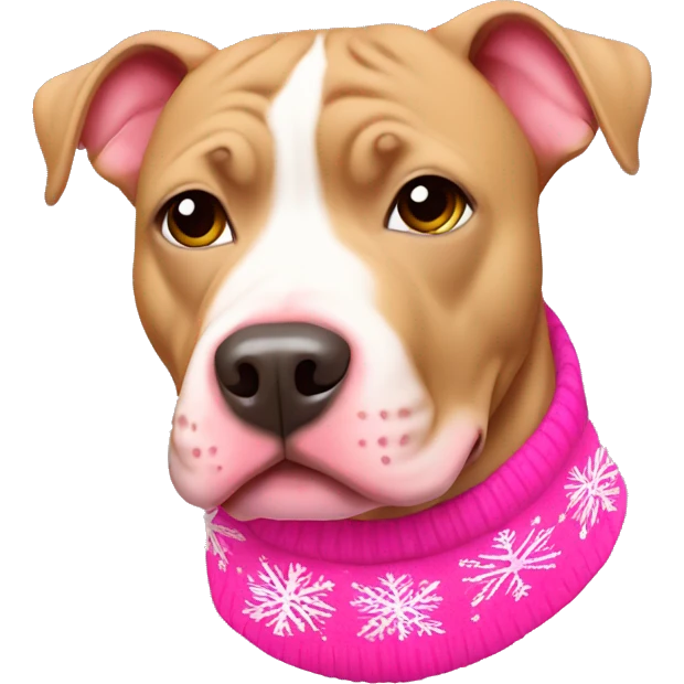 Tan pitbull wearing pink Christmas sweater emoji