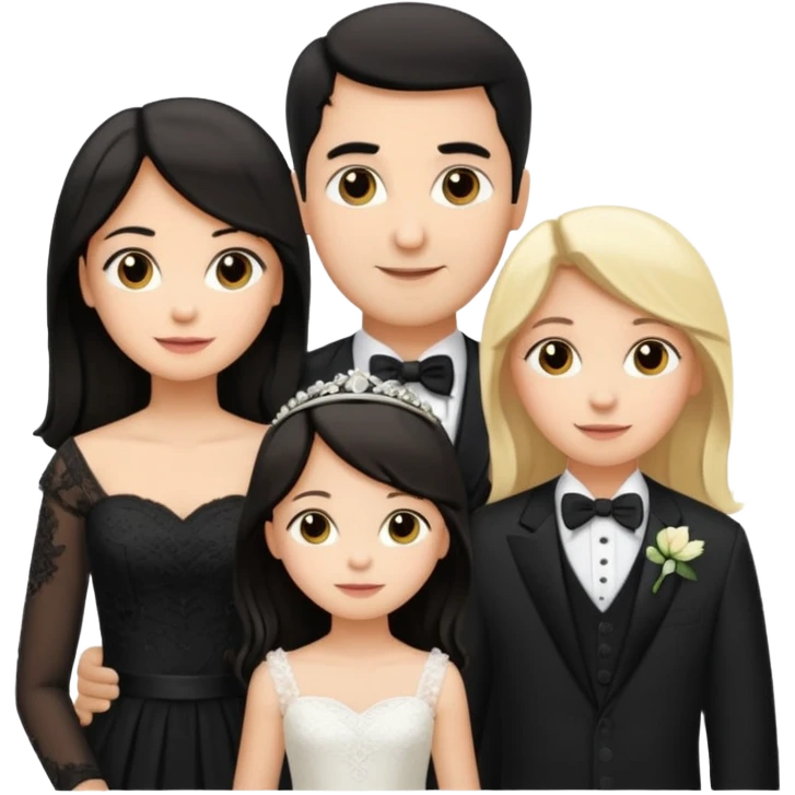 Familia : Novio pelo oscuro, Novia pelo oscuro, hija mayor pelo mono , hija menor pelo oscuro. emoji