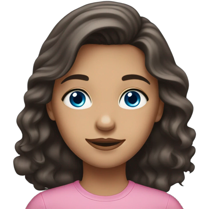 Girl with long dark brown hair and blue eyes blue eyes wavy hair and pink shirt emoji