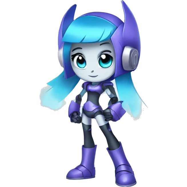 A teenage Robot, Violet Hair, Glowing Blue Eyes,  emoji