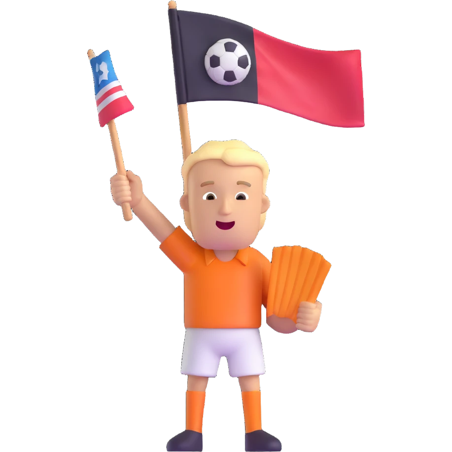 football fan holding a flag and shouting emoji