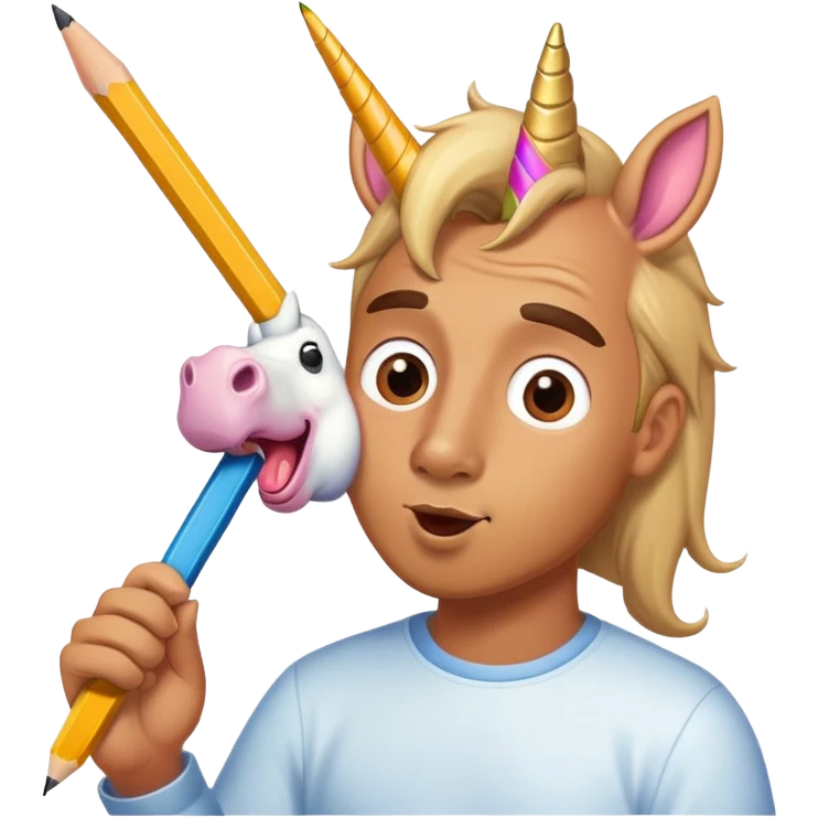 A men licking a pencil that a unicorn  emoji