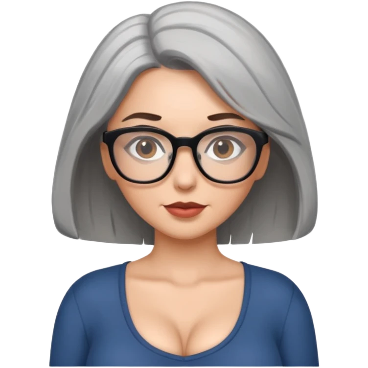Sexy brunette and gray  lady with big boobs and glasses emoji
