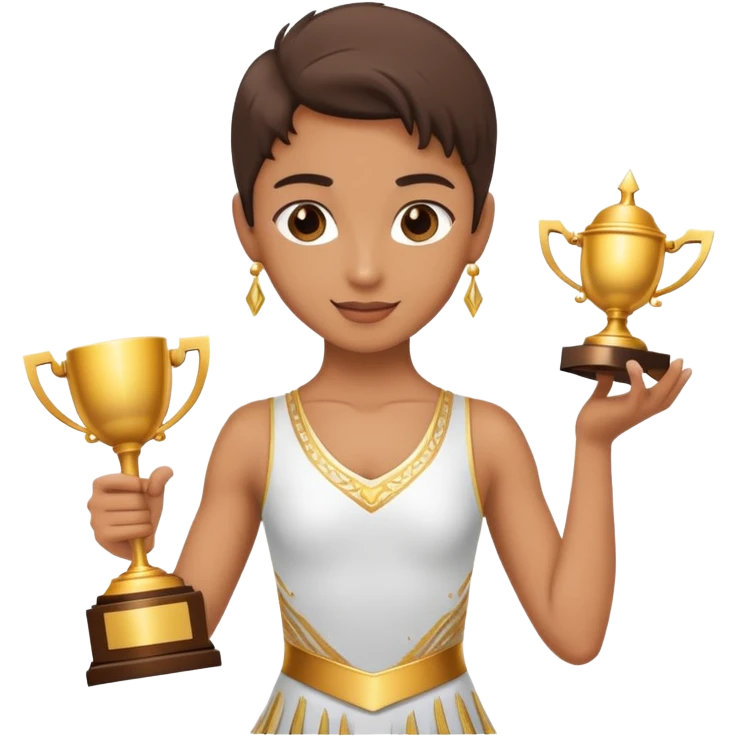 Dancer in a dance outfit holding number 1 trophy emoji