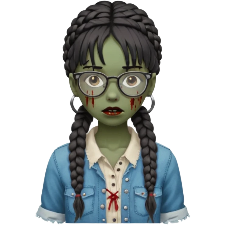 black zombie girl with glasses and braided hair emoji