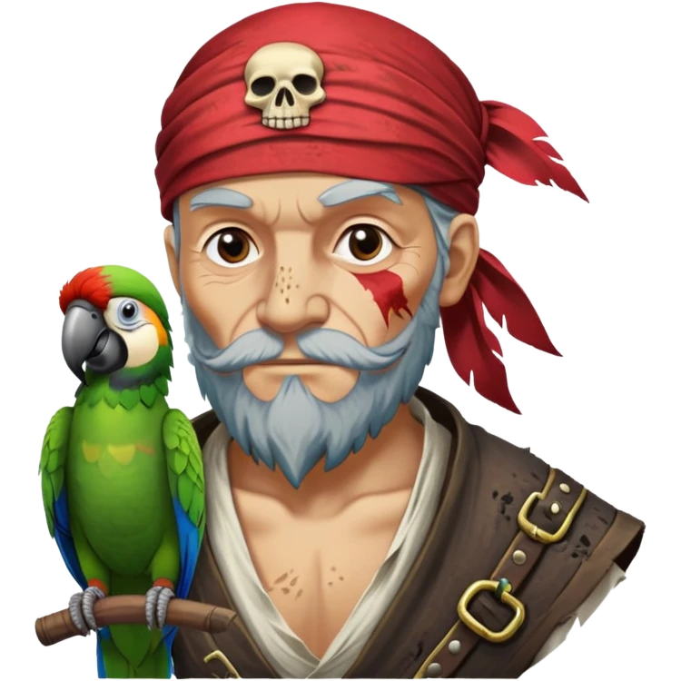 old pirate with a parrot on his shoulder emoji
