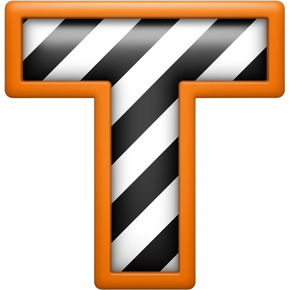 a orange  letter  t have a black and white strip desingn in it emoji