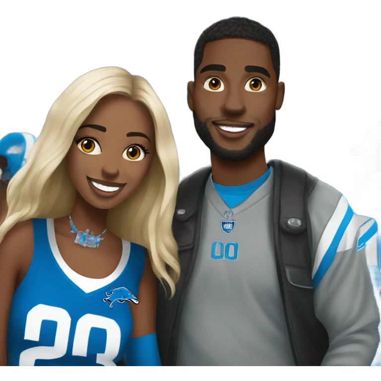 Young Black couple at Detroit lions game emoji