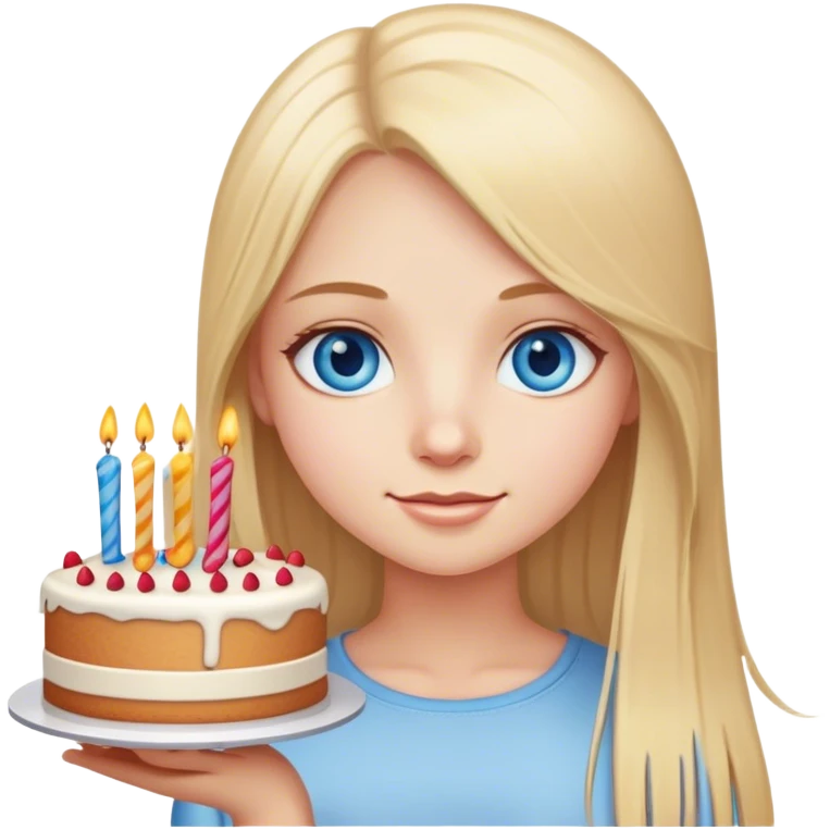 Straight long blonde hair blue eyes girl hold birthday cake emoji