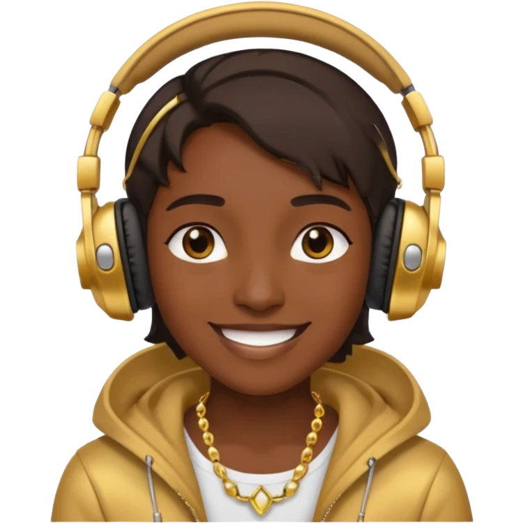 rapper emoji with headphones and flashy jewelry, smiling emoji