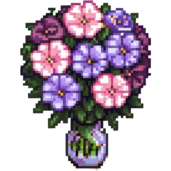 gothic bouquet, mix of black, pink, and purple flowers, cute and chibi, small size, simple details emoji