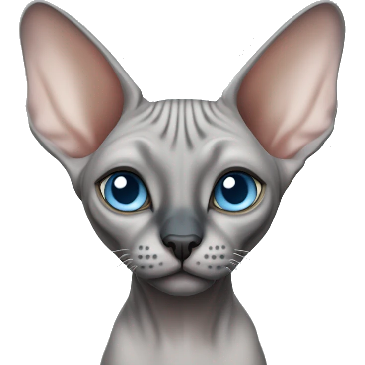 grey sphynx cat with light blue eyes and black nose emoji