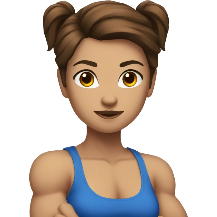 Strong muscle girl brown hair flexing blue emoji