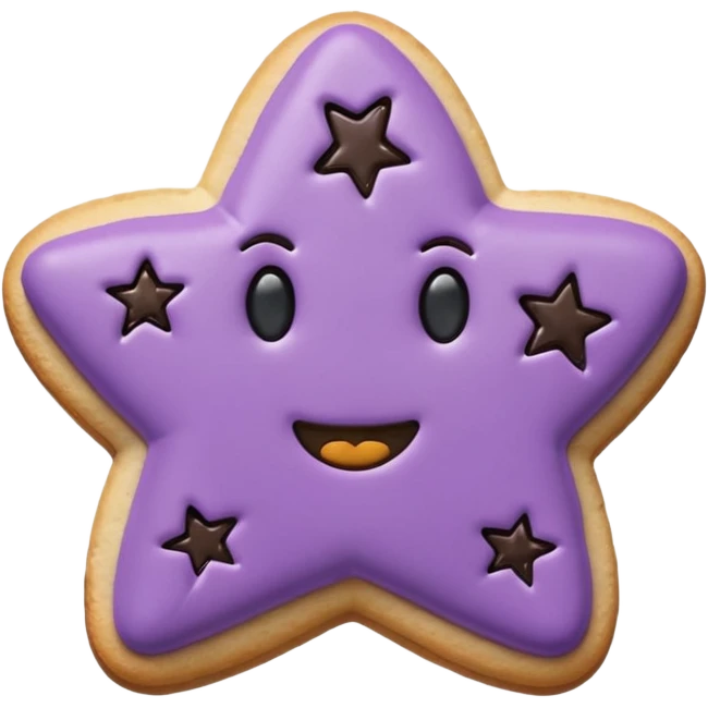 realistic pastel purple cookie with a soft, crumbly texture, fine surface cracks, matte baked finish, star-shaped jam cutout revealing glossy dark berry filling no face  emoji