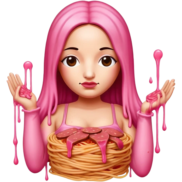  SPAM meat melted pink dripping sauce spaghetti dress monalisa portrait emoji