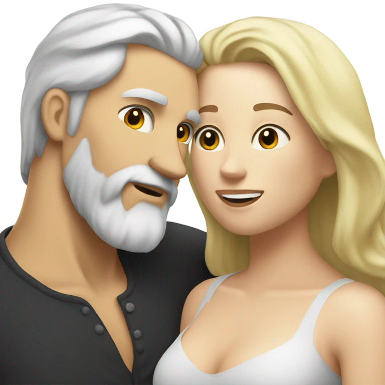 White Man, white skin, short black hair, long beard, hugging a white woman, blonde hair  emoji