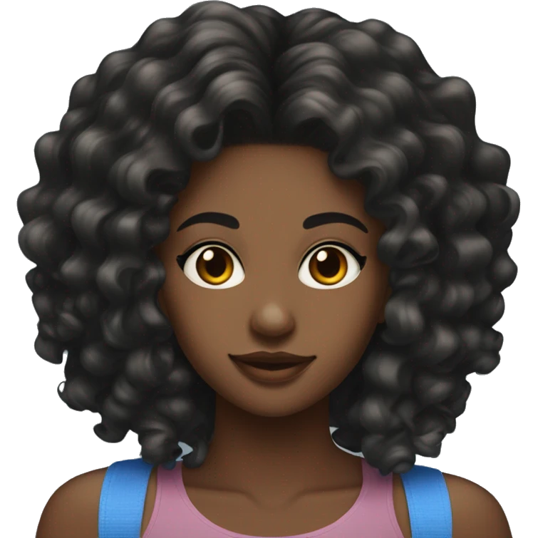  black girl with a black jackson on with bra with short curly silk press and blue braces emoji