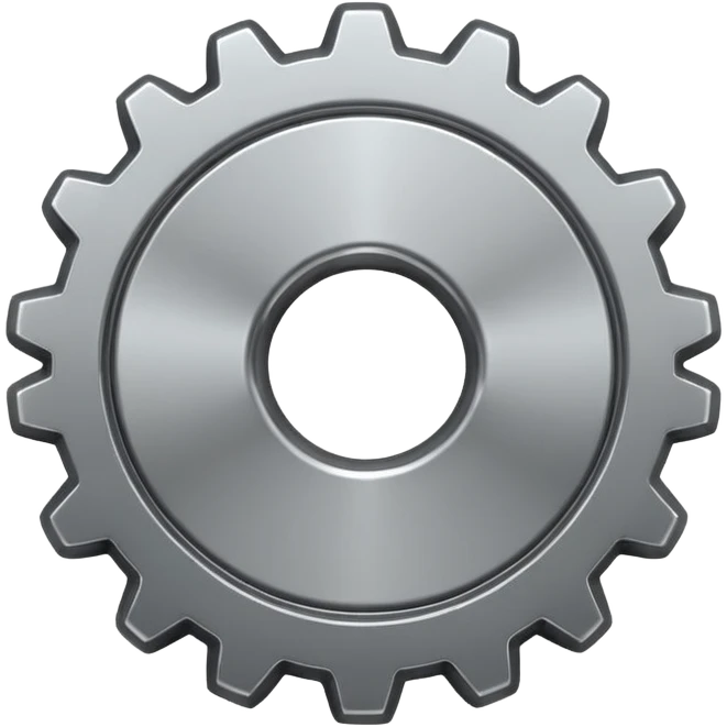 Emoji of a gear, iPhone emoji style. Flat design, smooth gradients, rounded edges, soft shadows, clean look, white background. emoji