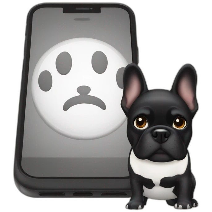 Black french buldog with iPhone emoji